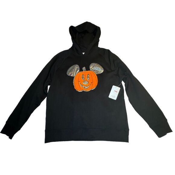 🎃 Disney Parks 2020 Mickey Pumpkin Glitter Hoodie Sweatshirt Adult Small – NWT - Picture 2 of 11